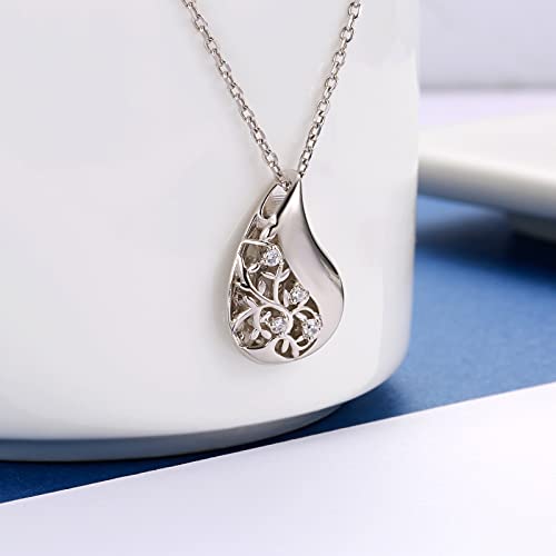 925 Sterling Silver Tree of Life Teardrop Urn Necklace for Ashes Family Tree Keepsake Cremation Pendant Memorial Jewelry for Women3