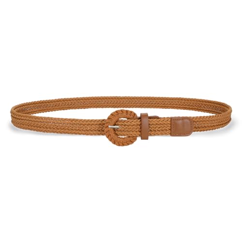VONMELLI Braided Belt for Women Rattan Woven Waist Belt for Summer Fashion Dress Jeans Thin Waist Belt Brown L