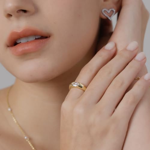 MINDDHA 14K Gold Plated Rings- Chunky Cubic Zirconia Simulated Diamond Stackable Rings Eternity Bands/Silver Rings, Gold Rings for Women- 4mm Band Size 4-123