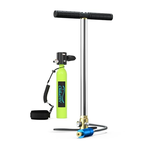 CHIKADIV Mini Scuba Tank, 0.5L Portable Diving Tank up to 10 Minutes, Pony Bottle Reusable Lung Tank 3000 PSI Max Pressure for Emergency Rescue Exploration B2 Green