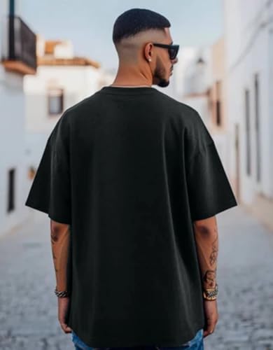 Image of Oversized Drop Shoulder Half Sleeves Round Neck Solid Pure 100% Cotton T-Shirt for Men Pack of 2