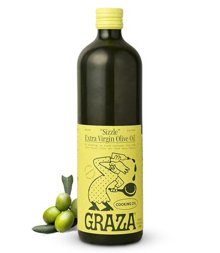 Graza Sizzle Extra Virgin Olive Oil, Cooking Oil - High Polyphenol Peak Harvest EVOO Cooking Oil in a Glass Bottle - Single Origin Olive Oils from Spain - 25.3 Fl Oz (750ml)