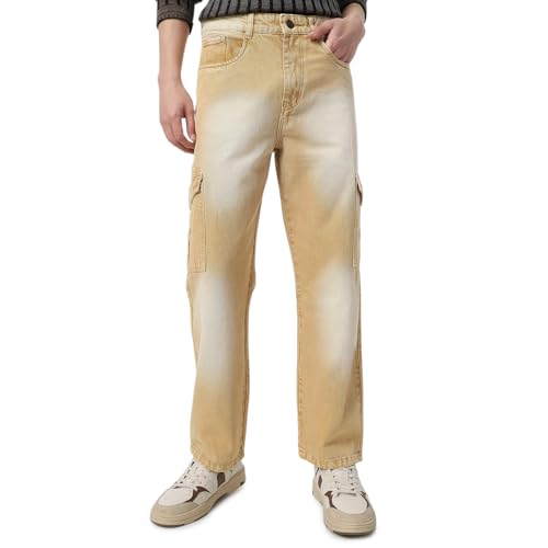 Image of Neostreak Men's Loose Baggy Fit Washed Cargo Jeans with 6 Pockets Non-Stretchable