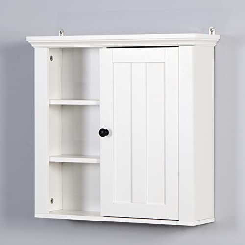 Wall Mounted Bathroom Cabinet, Wooden Bathroom Medicine Cabinet with Adjustable Shelf, Bathroom Storage Cabinet, Wall Medicine Medicine Storage Organizer Kitchen Cupboard Storage Cabinet, White