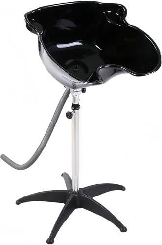 Height Adjustable Portable Shampoo Sink with 270° Rotation, Deep Hair Washing Basin & Drain Hose for Home/Salon - Black