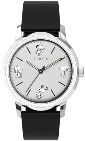 Timex Men's Marlin Automatic Peanuts Sketch 40mm Watch - Black Strap Silver-Tone Dial Stainless Steel Case