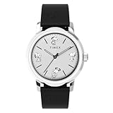 Timex メンズ マーリン オートマチック ピーナッツ スケッチ 40mm 腕時計 - ブラックストラップ シルバートーン ダイヤル ステンレススチールケース, ブラック/シルバートーン/ステンレススチール。, ミニマリスト。