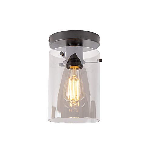 Qazqa Moderno Smart plafondlamp zwart met smoke glas incl Wifi ST64 - Dome Vidrio/Acero Adecuado para LED Max. 1 x 7 Watt