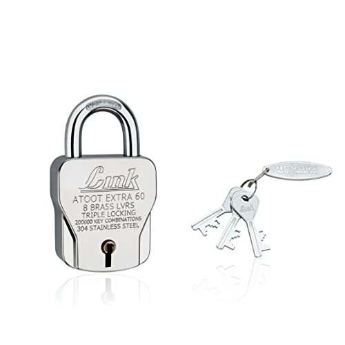 Image of Link Atoot Extra 60mm Triple Locking Mechanism Padlock, Hardened Shackle,with 3 Silver Keys