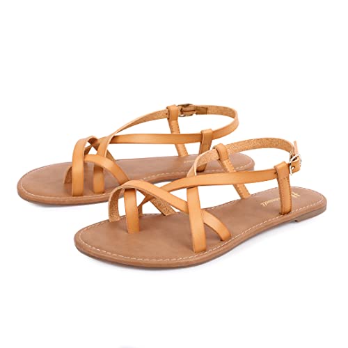 Image of Huayuanwell Women's Gladiator Flat Sandals Fisherman Strappy Sandals Ankle Strap Sandals