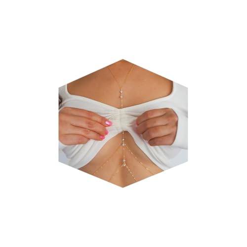 Körperkette Damen Gold Sexy Brustkette für Bikini Körperkette für Sommer Funkelnde BH Kette Strand und Urlaub in Hawaii