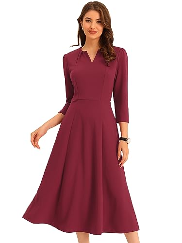 Image of Allegra K Womens 3 /4 Sleeve A-Line Business Work Formal Midi Dress | Elegant Dresses with Pockets, V Neck, Cockatail Party Church Funeral Outfits, Spring Fall Winter