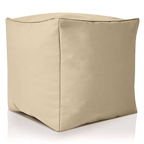Green Bean© Pouf-Tabouret 40x40x40cm avec Remplissage de Perles EPS - Coussin pour Pieds Pouf Chaise - Coussin Sol pour Enfants & Adultes - Repose-Pieds Coussin Siège Tabouret Beige