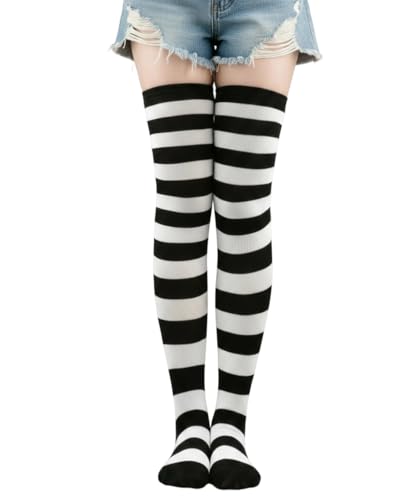 HinyBoeh Womens-High-Socks Striped-Over-Knee-Stockings - Stretchy Sock for Daily Wear Cosplay Christmas Halloween Dress up