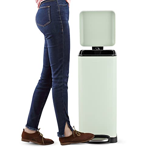 Image of happimess HPM1007E Betty Retro 8-Gallon Step-Open Trash Can with Soft-Close Lid, Fingerprint Resistant, Modern, Minimalistic for Home, Kitchen, Laundry Room, Office, Bedroom, Bathroom, Mint Green