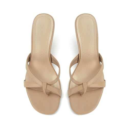 Image of Dsevht Gold Kitten Heel Sandals for Women Flip Flop Strappy Mule heels Rounded Open Toe Heeled Thong Sandals Women
