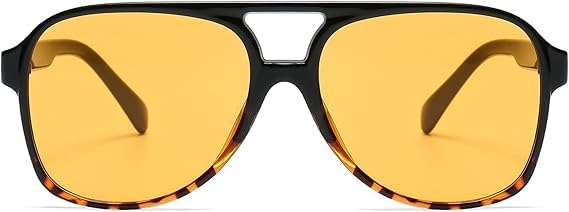 Vintage Retro Sunglasses 70s Yellow Tinted Aviator Large Sun Glasses for Women(Beige)