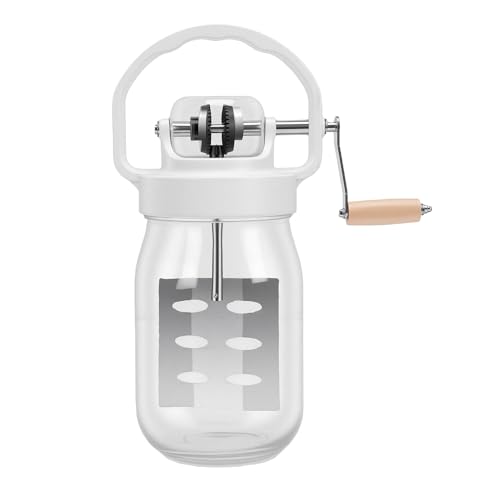 Depisuta Mantequera, 1500 ML Mantequera Manual con Tarro de Cristal Apto para Uso Alimentario y Paletas de Manivela Tarro de Cristal de 57,25 Oz para Mantequilla Casera