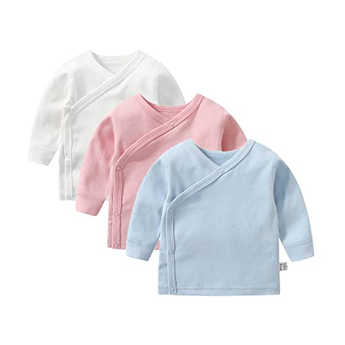 Image of RUKOSU Baby Long Sleeve Side-snap Cotton Shirt Unisex Newborn Girls Boys Kimono Tee Shirts Top