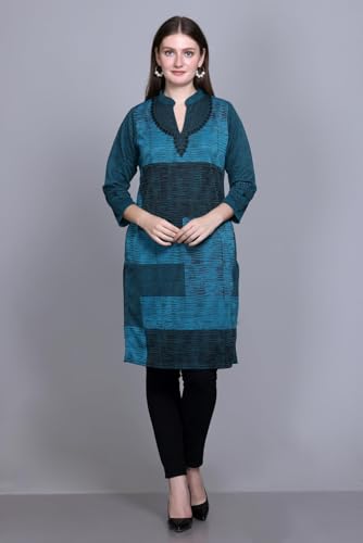 Image of Rosary Women's Winter Woolen Kurti Jacquard Straight Fit Ethnic Wear with 2 Side Pockets