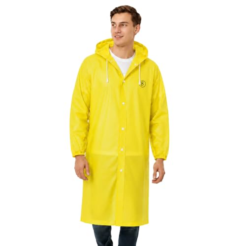 Image of Reusable EVA Hooded Raincoat| Transparent Waterproof Rain Wear for Men & Women | Elastic Full Sleeves | Front Button Design | Knee Length Free size