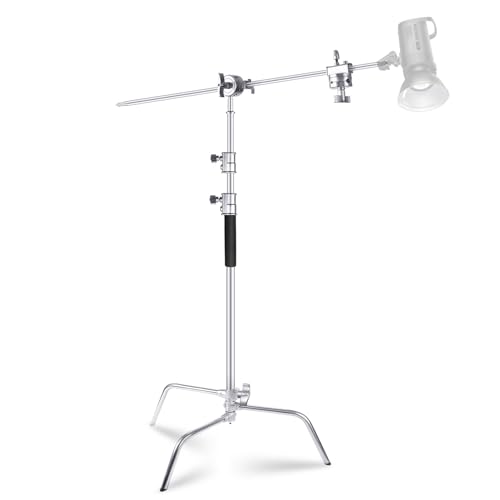 NEEWER Support C avec Bras Perche et Pieds Coulissants,Support Pro 100% Acier Inoxydable Hauteur Max 309cm avec Bras 120cm & 2 Têtes de Préhension pour Parapluies Photographie,Réflecteurs,Softboxes