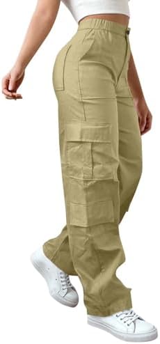Womens High Waisted Cargo Pants Loose Baggy Stretchy Hiking Parachute Pants Wide Leg Y2K Streetwear with Pockets