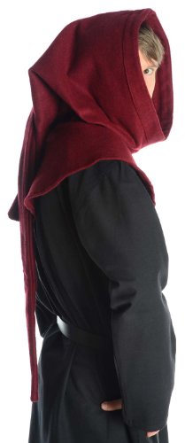 HEMAD Capuche médiévale avec Liripipe - Feutre de Laine - Taille Unique - Rouge – vue 3