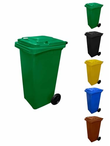 JARDIN202 - Contenedor de Basura Reciclables de Colores con Ruedas | Mango antideslizante | 120 L (Verde)