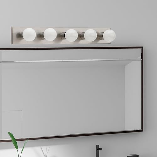 Image of Generation Lighting 4735-98 Center Stage Traditional Five Light Wall /Bath Vanity Style Fixture, Brushed Stainless Finish, 5-Light, 500 Total Watts, 4.25 Inch Height