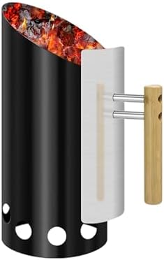 Charcoal Chimney Starter Double Enameled Chimney Starter Charcoal Chimney with Heat Shield & Wood Handle Great Heat Insulation Coal Starter for Grill Easy Grip Charcoal Starter, Black