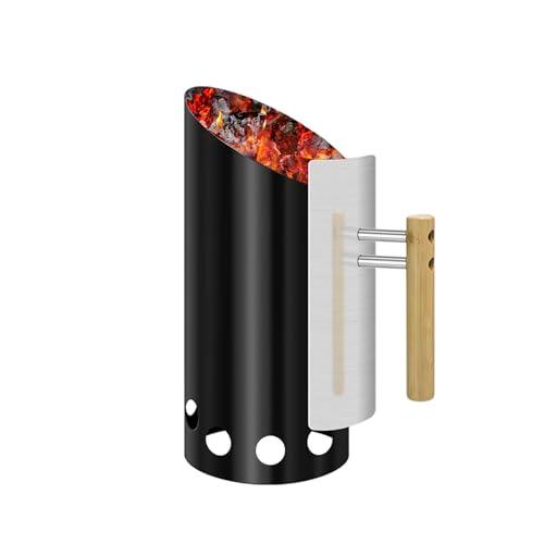 Joyagrill Holzkohle-Anzündkamin Deluxe emaillierter BBQ Grill Schornstein Starter D16,5 x 34,5 cm, für Holzkohlegrill mit Hitzeschild und Bambusgriffen, hervorragende Wärmeisolierung und griffig