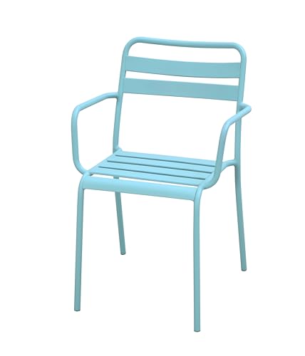 METRO Professional Chaise d'extérieur, en Acier, Empilable, avec Accoudoirs, Chaise Jardin Terrasse Balcon Bistrot, Bleu Ciel