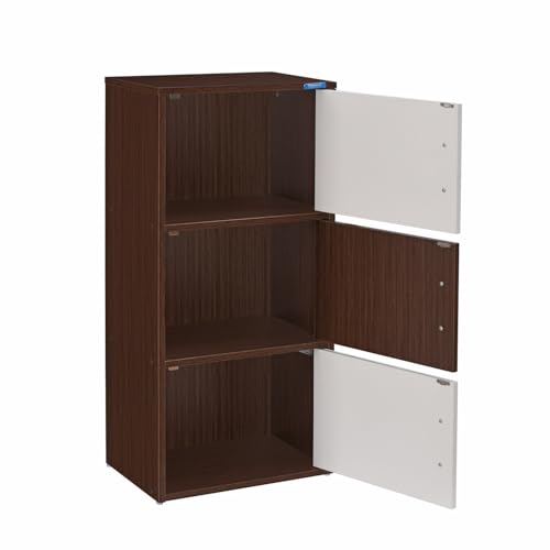 Image of Nilkamal Sear Plus 3 Tier Wooden Free Standing Storage Cabinet | Engineered Wood | Multipurpose Storage Organizer for Clothes, Books, Toys | Legno Oak /Frosty White