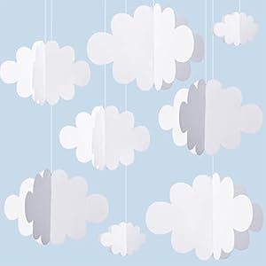 8 Pcs Classroom 3D Cloud Decoration Hanging for Ceiling Party Decoration Artificial Cloud Ornament Hanging Ceiling Wall Decor for Birthday Wedding Baby Shower Nursery Children Room(Lovely,White)
