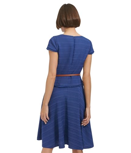 Image of Tommy Hilfiger Women's Short Sleeve Round Neck Solid Hopsack Weave Dress