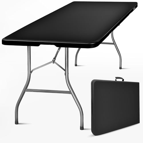 SKYLANTERN® Table Pliante 180 cm Rectangulaire Noire - Table de Camping Pliante 6/8 Personnes 180x74x74cm - Table Pliante Exterieur en HDPE épais de 3,5 cm - Table de...