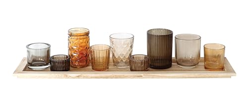 Creative Co-Op DA4672 Wood Tray With 9 Brown Glass Votive Holders thumb #3