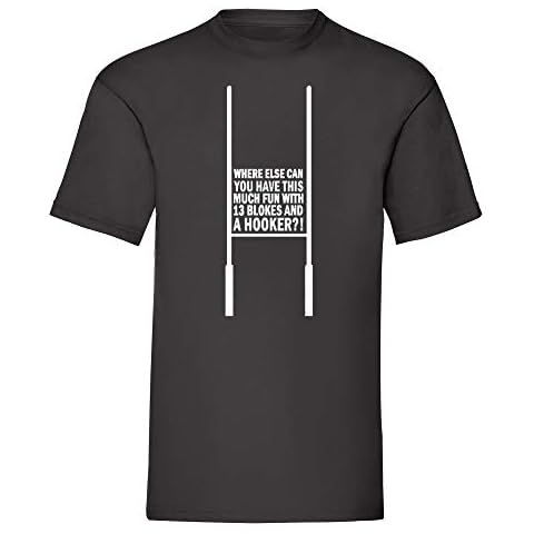 White Print - Rugby Fun 13 blokes and a Hooker?! Mens Funny T-Shirt Cover