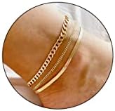Ankle Bracelets for Women, 14K Gold Plated Layered Ankle for Women Waterproof Herringbone Cuban Link Anklet Bracelets for Women Gold Anklets for Women Girls Foot Chain Summer Beach Jewelry Gifts