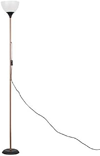 MiniSun Modern Copper & Black Uplighter Floor Lamp with a White Shade - Complete with a 6w LED GLS Bulb [3000K Warm White]