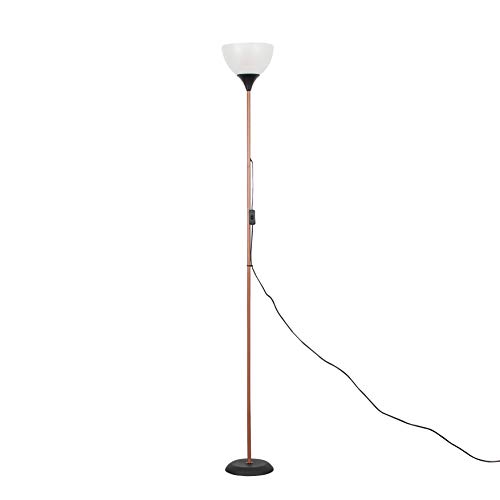 MiniSun | Modern Copper and Black Uplighter Floor Lamp with a White Shade | Floor Lamps & Torchieres, Home Décor & Improvement Essential | Includes 6W LED Bulb [3000K Warm White]