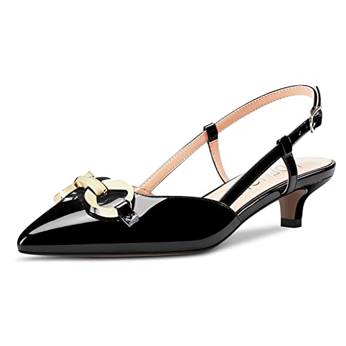 HDEUOLM Femmes Bas Kitten Talon Heel Pointu Bout Sandales Slip-on Lanières Cheville Escarpins Mariage Party Cute 3.5 CM Heels Chaussures Noir 44 EU