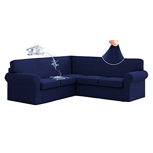 Aliecom Corner Sectional Couch Covers 6 Piece Water Resistant L Shape Sofa Cover For Sectional Sofa Set Stretch Soft U Shaped Slipcovers Living Room Anti Slip Pet Dog Furniture Protector (Navy Blue) #TOP10