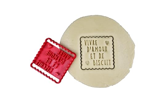 3Dkoupe - 3DKOUPE - Emporte-pièce petit beurre carré - "Vivre d'amour et de biscuit" - Couleur au choix - Conçu et fabriqué en France