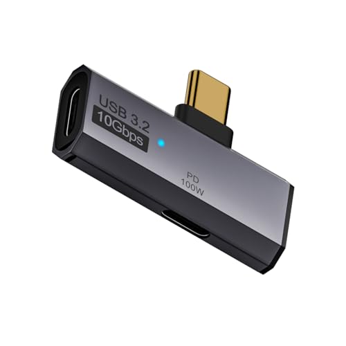 QIANRENON PD100 W USB C 1 na 2 adaptery 10 Gbps USB typu C wtyczka na 2 gniazda kątowe 90° złącze USB C słuchawki ładowanie 2 w 1 równoczesne ładowanie danych, do smartfonów, tabletów, Steam Deck