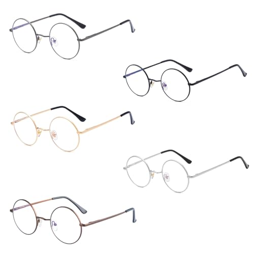 Image of LJCZKA Round Blue Light Blocking Glasses for Men Women Classic Anti Blue Light Glasses Metal Frame Computer Glasses