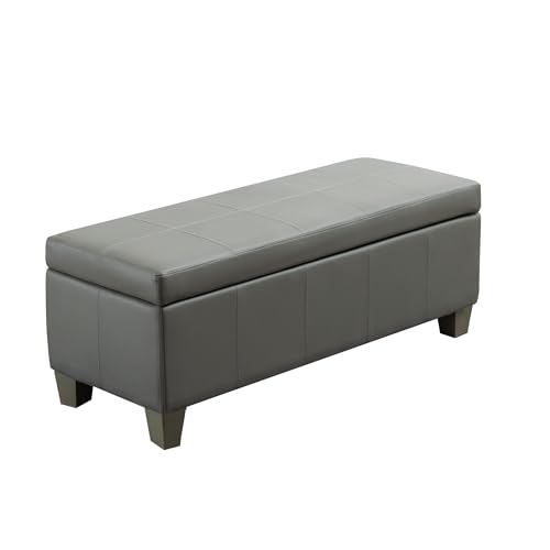 Image of 51 Inch Storage Ottoman, Storage Bench with Safety Hinge, Upholstered Synthetic Leather Ottoman Bench for Bedroom, Living Room, Entryway, Hallway, Foot Rest, Support 500lbs