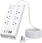Power Strip Surge Protector - Addtam 10Ft Long Extension Cord with 6 Outlets and 4 USB Ports(2USB C), Flat Plug Overload Surge Protection Outlet Strip, Wall Mount for Home, Office and More