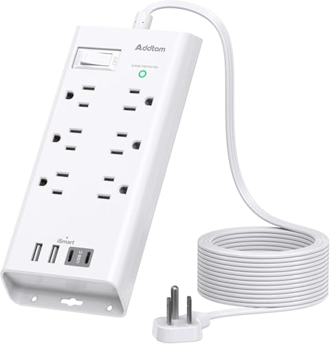 Power Strip Surge Protector - Addtam 10Ft Long Extension Cord with 6 Outlets and 4 USB Ports(2USB C), Flat Plug Overload Surge Protection Outlet Strip, Wall Mount for Home, Office  image 2